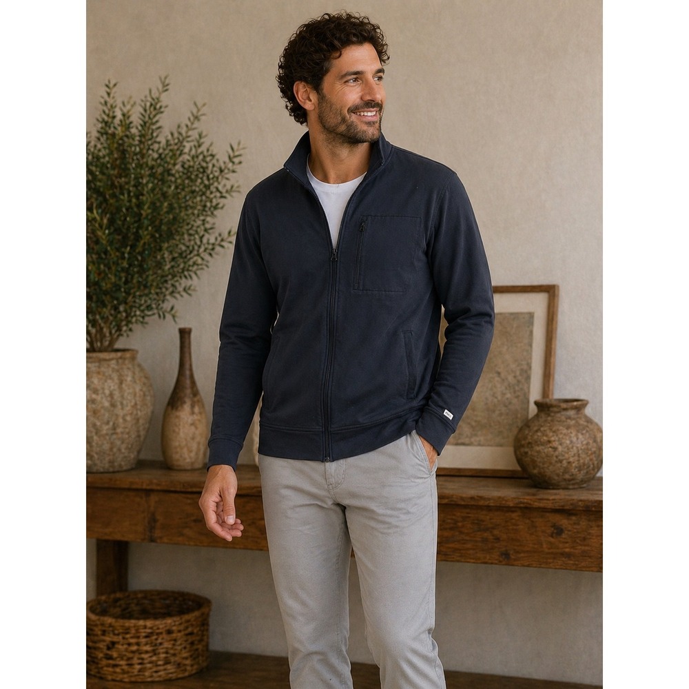 Pact Mens Organic Cotton Full Zip Mock Neck Sweatshirt Jacket Black Large